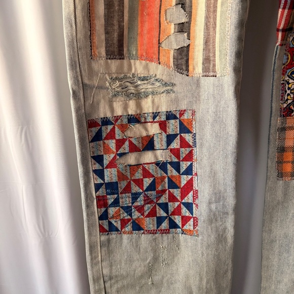 MNML Patchwork Denim Jeans Light Blue Wash Fabric Patches Button Fly Men's 36 - Picture 2 of 16